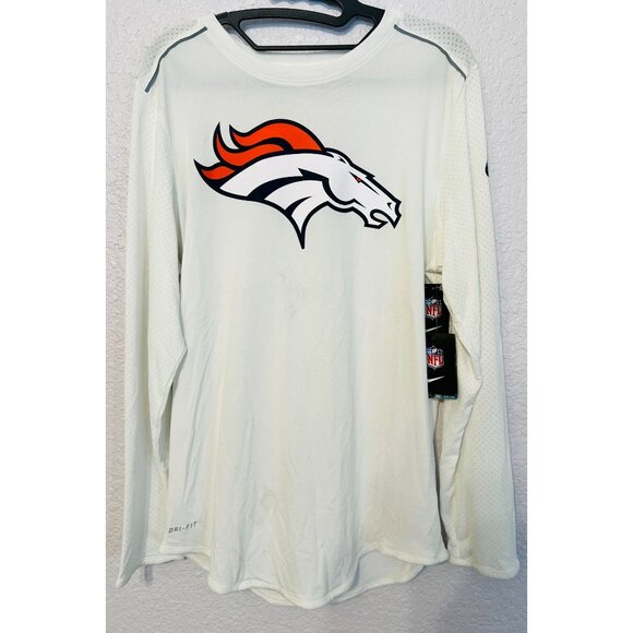 Nike NFL Dri-Fit Onfield Apparel White Long Sleeve Shirt S Broncos Logo NWT READ - Picture 1 of 12